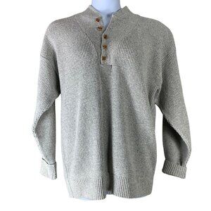 Vintage Sweater Size Large Ashley Knit Button Neckline Gray Long Sleeve Cotton